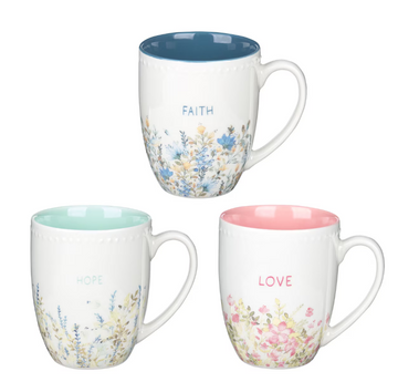 Faith Hope and Love Petite Floral Mug Set