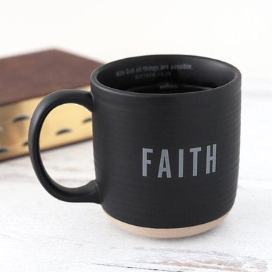 Faith, Matthew 19:26, Ceramic Mug, Textured, Black - Pura Vida Books
