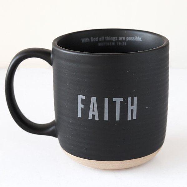 Faith, Matthew 19:26, Ceramic Mug, Textured, Black - Pura Vida Books