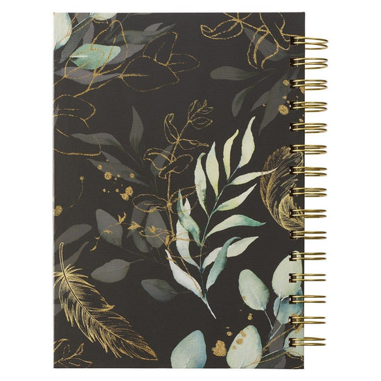 Find Refuge Black and Gold Feather Large Wirebound Journal - Psalm 91:4 - Pura Vida Books