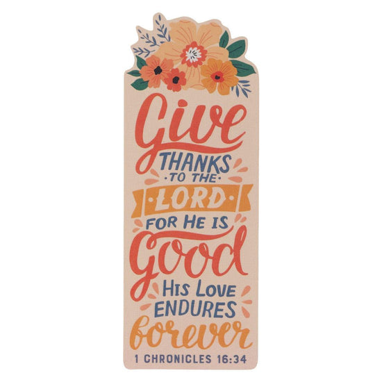 Give Thanks Floral Premium Cardstock Bookmark - 1 Chronicles 16:34 - Pura Vida Books