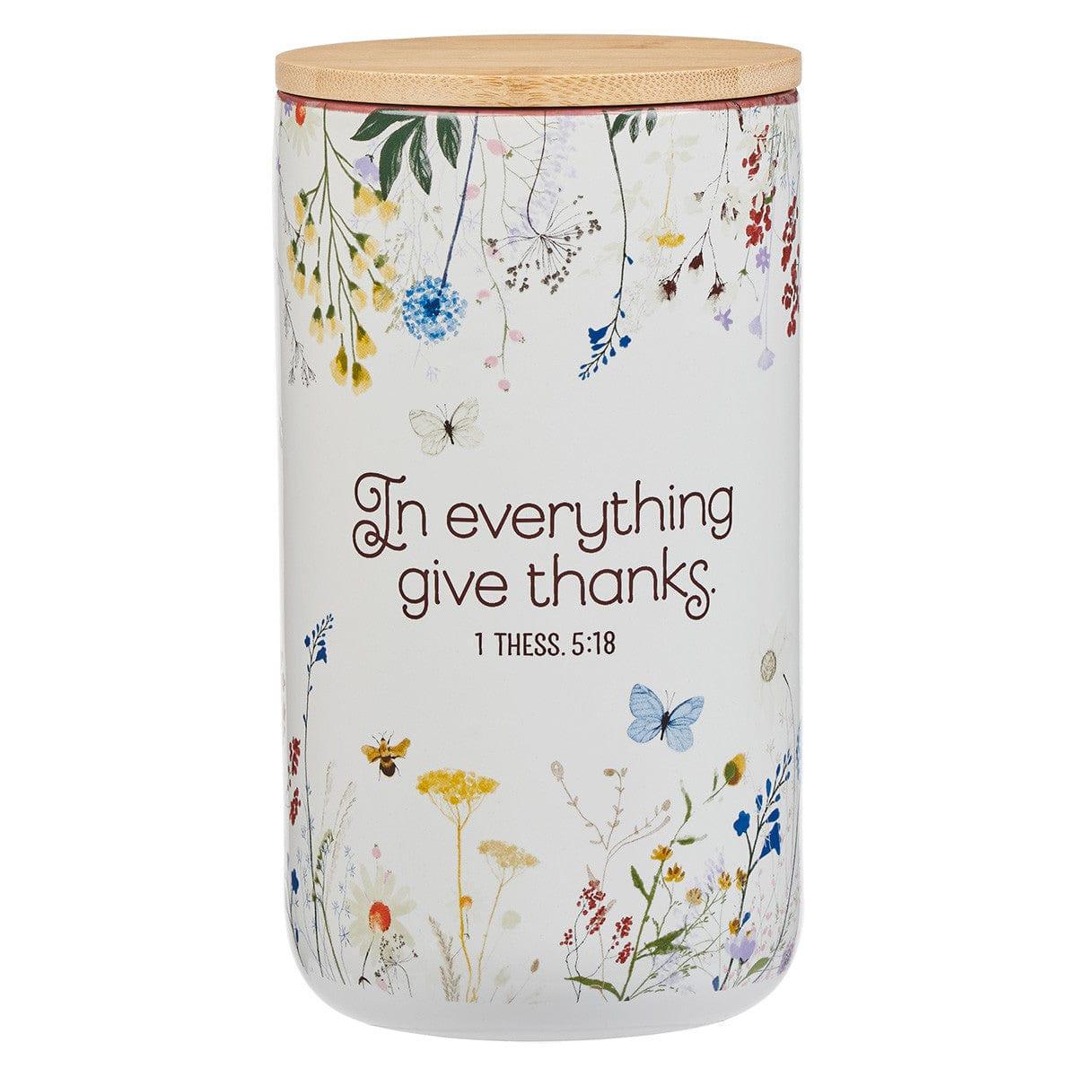 Give Thanks Topsy-Turvy Wildflower Ceramic Gratitude Jar - 1 Thessalonians 5:18 - Pura Vida Books