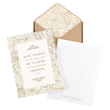 Give Thanks White and Gold Writing Paper and Envelope Set - Psalm 106:1 - Pura Vida Books