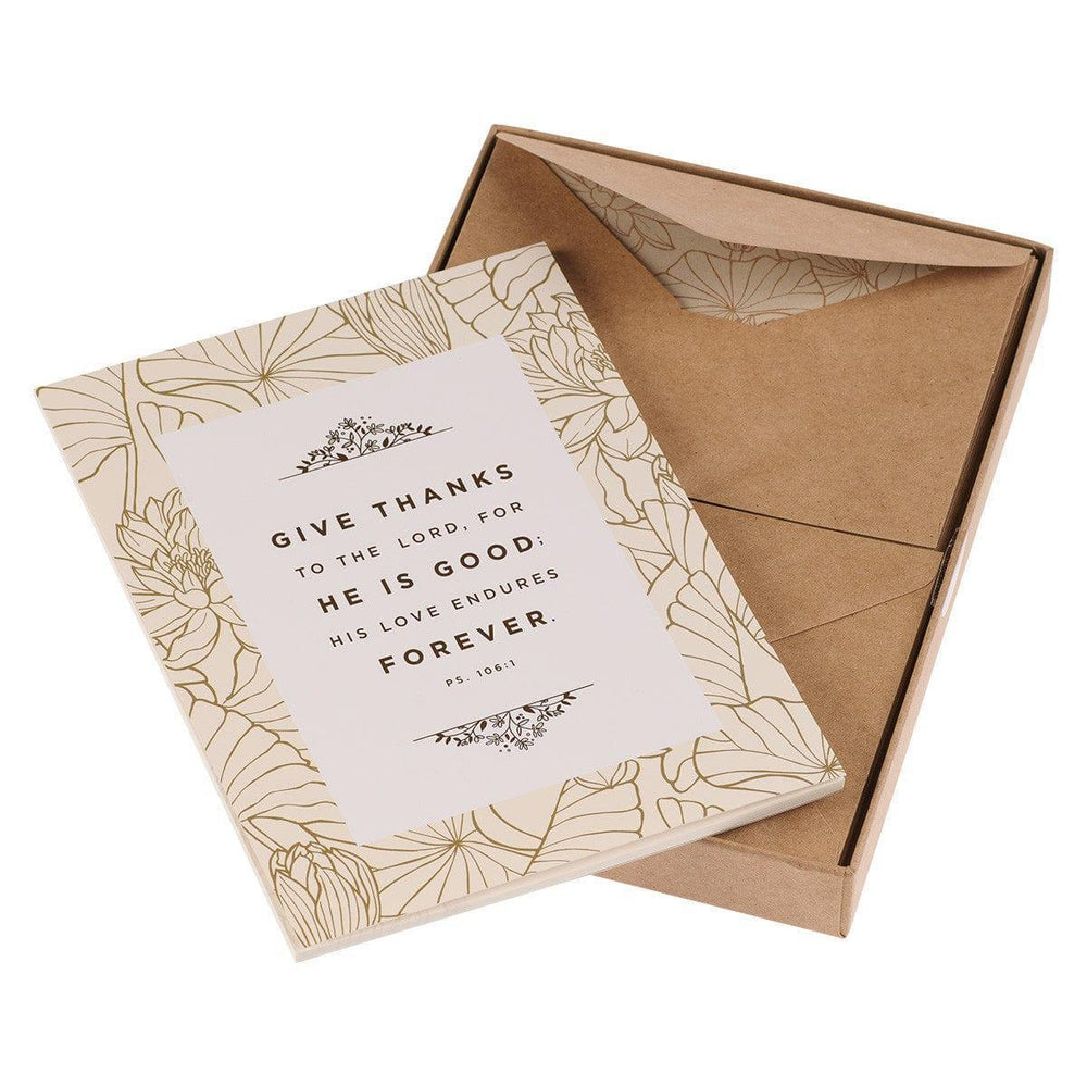 Give Thanks White and Gold Writing Paper and Envelope Set - Psalm 106:1 - Pura Vida Books