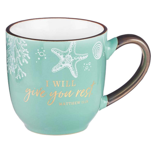 Give You Rest Coffee Mug in Sea Foam Green - Matthew 11:28 - Pura Vida Books