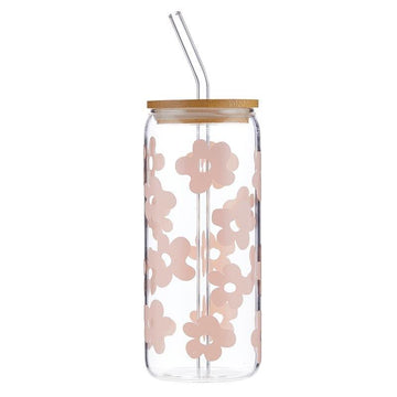 Glass Cold Brew Tumbler - Pink Floral - Pura Vida Books