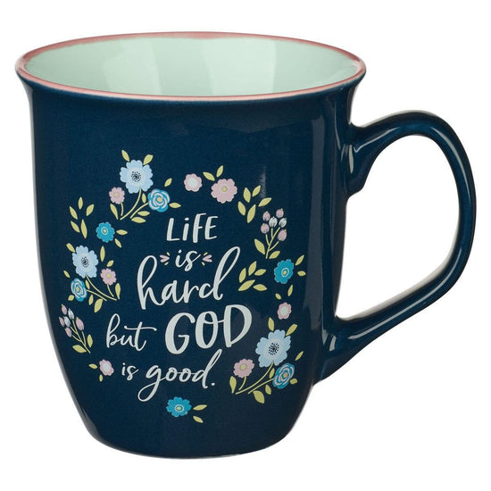 God is Good Navy Floral Ceramic Coffee Mug - Pura Vida Books