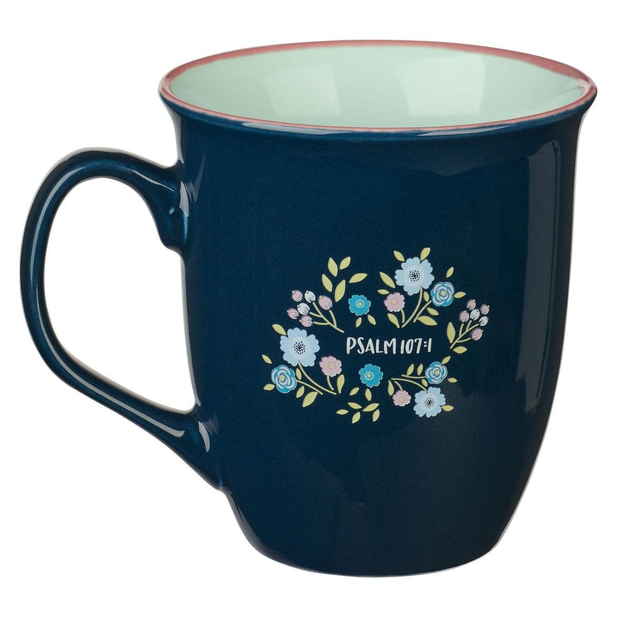 God is Good Navy Floral Ceramic Coffee Mug - Pura Vida Books