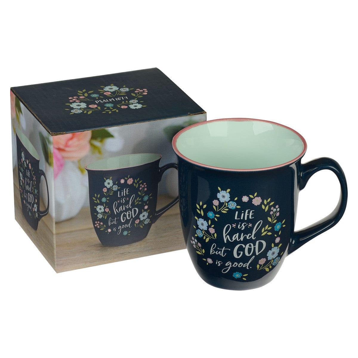 God is Good Navy Floral Ceramic Coffee Mug - Pura Vida Books