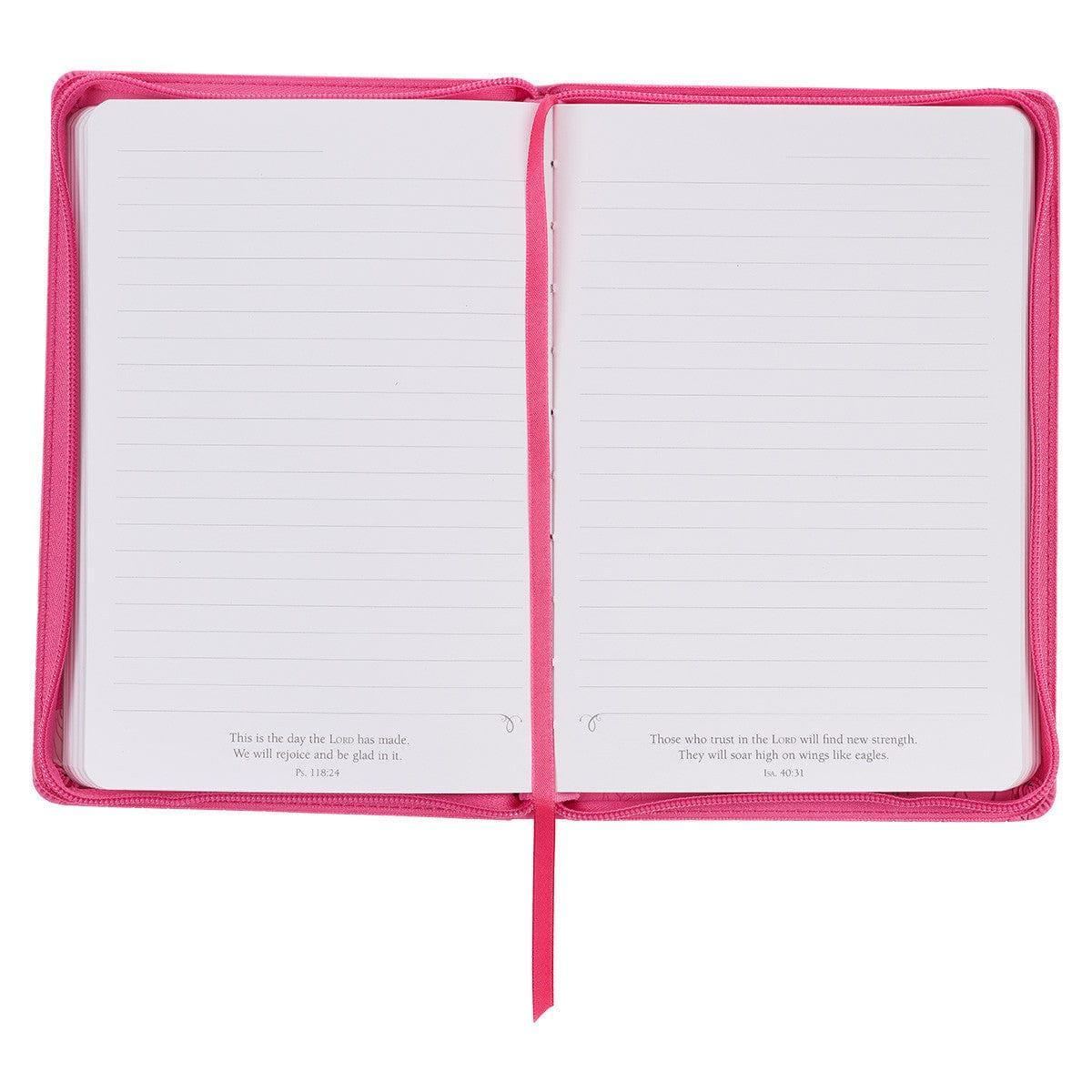 God Works For The Good Pink Sunflower Faux Leather Classic Journal with Zippered Closure - Romans 8:28 - Pura Vida Books