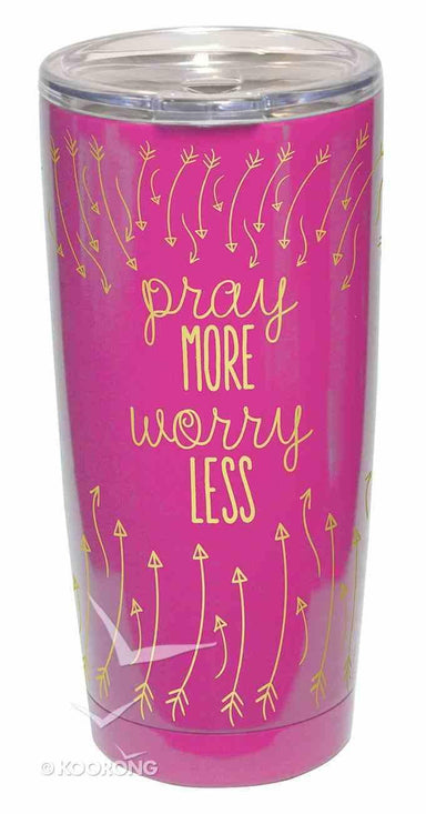 Gold Accent Steel Tumbler: Pray More, Worry Less, Pink/Gold - Pura Vida Books