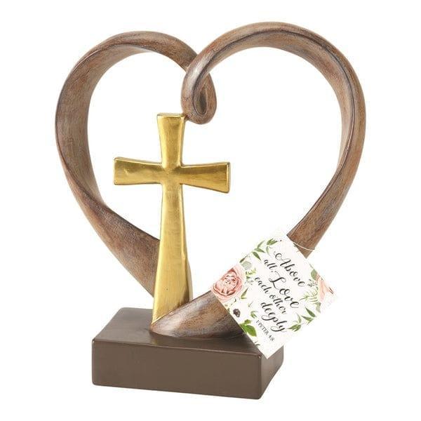 Golden Wedding Anniversary Tabletop Cross with Heart - Pura Vida Books