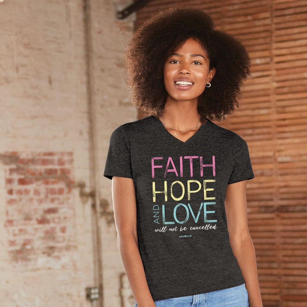 grace & truth Womens V-Neck T-Shirt Faith Love And Hope - Pura Vida Books
