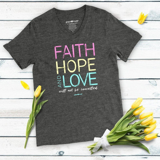 grace & truth Womens V-Neck T-Shirt Faith Love And Hope - Pura Vida Books