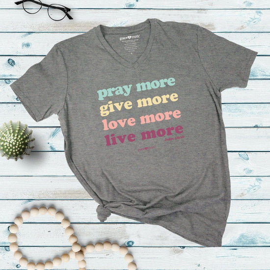 grace & truth Womens V-Neck T-Shirt Pray More - Pura Vida Books