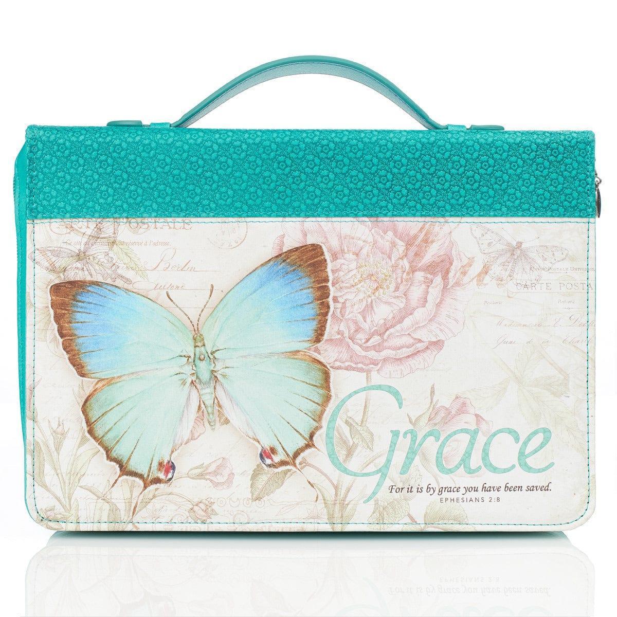 Grace Butterfly Blessings Teal Faux Leather Fashion Bible Cover - Ephesians 2:8 - Pura Vida Books