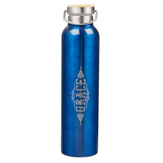 Grace Cobalt Blue Stainless Steel Water Bottle - Ephesians 2:8 - Pura Vida Books