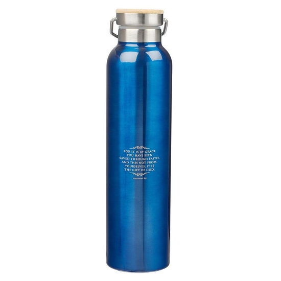 Grace Cobalt Blue Stainless Steel Water Bottle - Ephesians 2:8 - Pura Vida Books