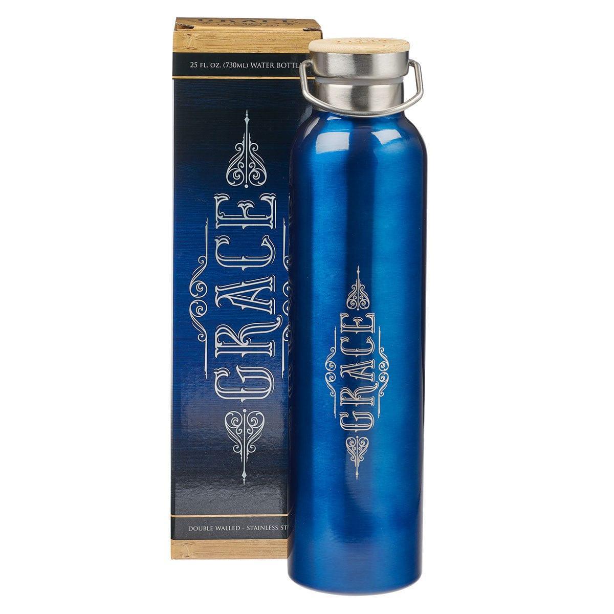 Grace Cobalt Blue Stainless Steel Water Bottle - Ephesians 2:8 - Pura Vida Books