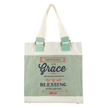 Grace Retro Blessings Canvas Tote Bag - John 1:16 - Pura Vida Books