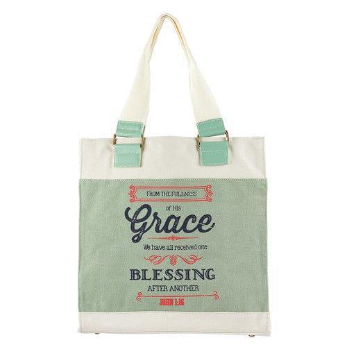 Grace Retro Blessings Canvas Tote Bag - John 1:16 - Pura Vida Books