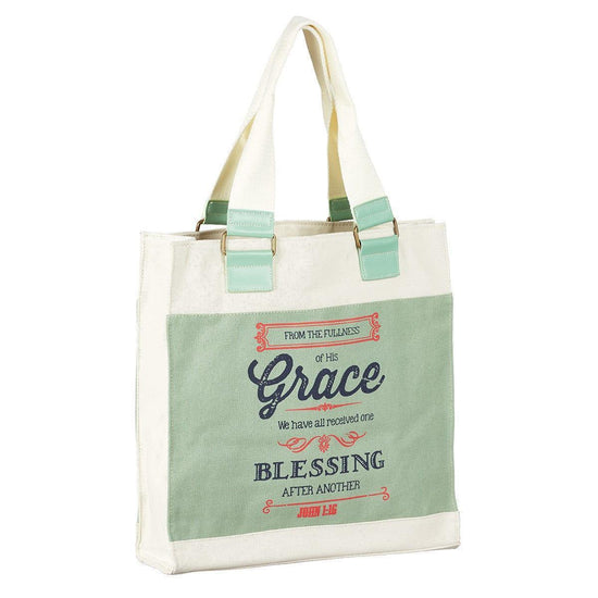 Grace Retro Blessings Canvas Tote Bag - John 1:16 - Pura Vida Books