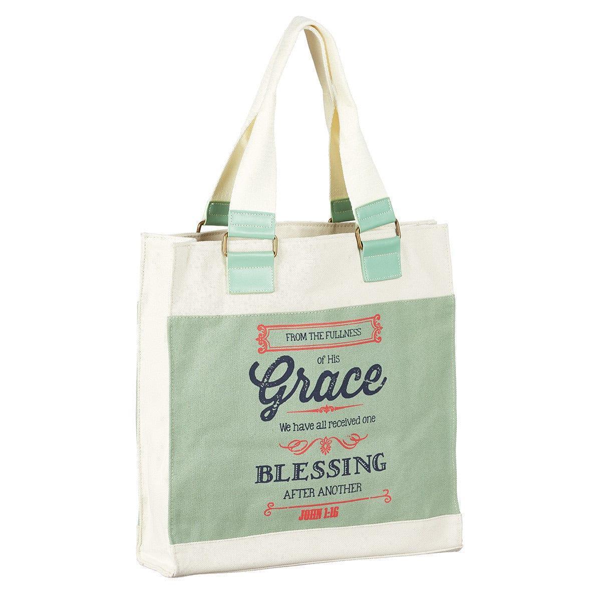 Grace Retro Blessings Canvas Tote Bag - John 1:16 - Pura Vida Books
