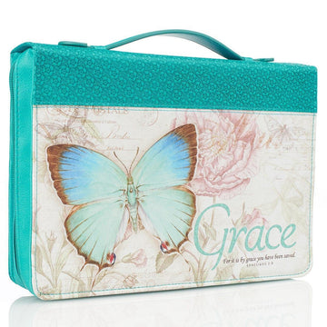 Grace Teal Butterfly Blessings Fashion Faux Leather Bible Cover - Ephesians 2:8 - Pura Vida Books