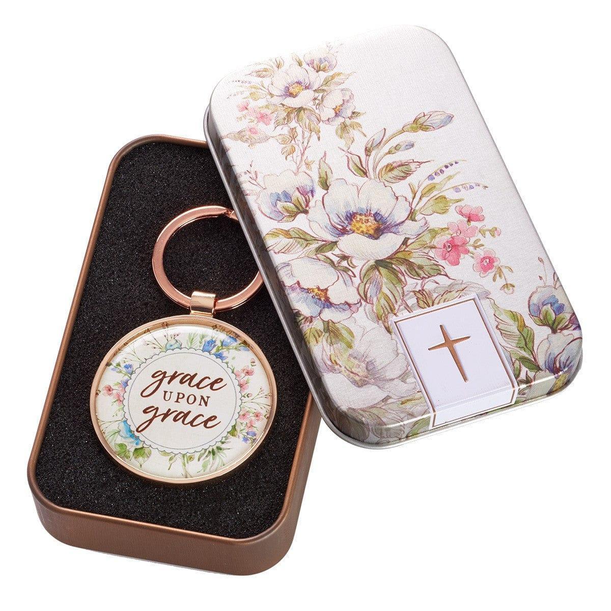 Grace Upon Grace - John 1:16 Key Ring in Tin - Pura Vida Books