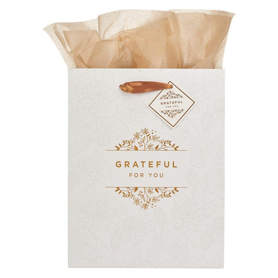 Grateful For You White Medium Gift Bag - Pura Vida Books