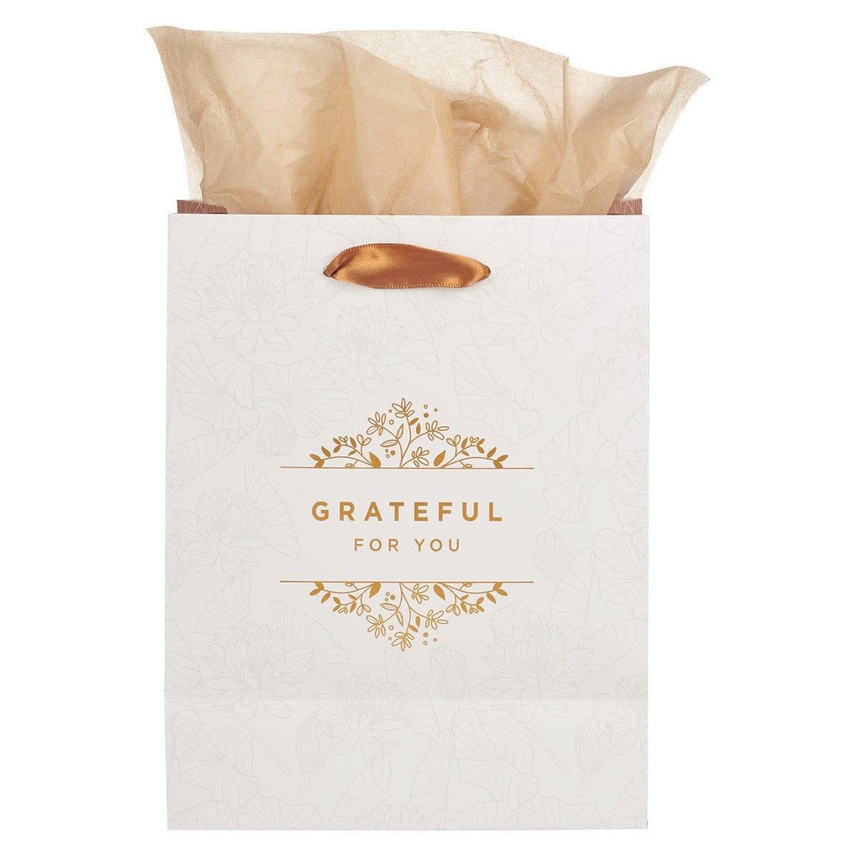 Grateful For You White Medium Gift Bag - Pura Vida Books