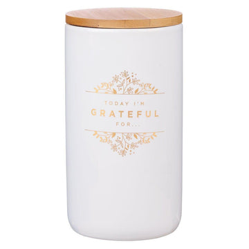 Grateful Gold and White Ceramic Gratitude Jar with Cards - Pura Vida Books