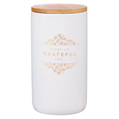 Grateful Gold and White Ceramic Gratitude Jar with Cards - Pura Vida Books