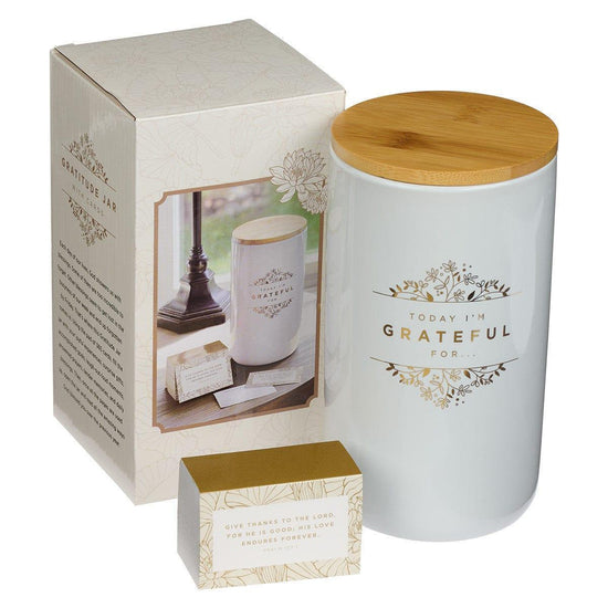 Grateful Gold and White Ceramic Gratitude Jar with Cards - Pura Vida Books