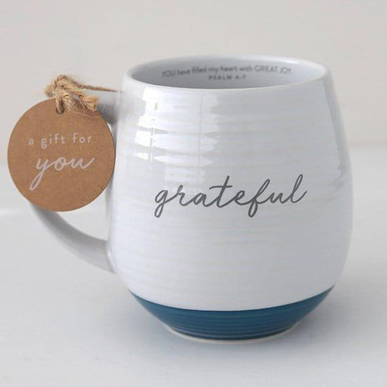 Grateful, Psalm 4:7, Ceramic Mug, Textured White - Pura Vida Books