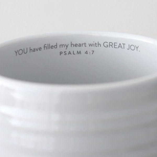 Grateful, Psalm 4:7, Ceramic Mug, Textured White - Pura Vida Books