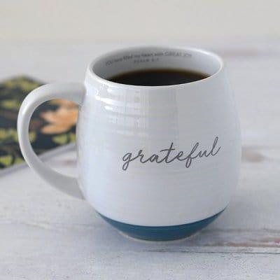 Grateful, Psalm 4:7, Ceramic Mug, Textured White - Pura Vida Books