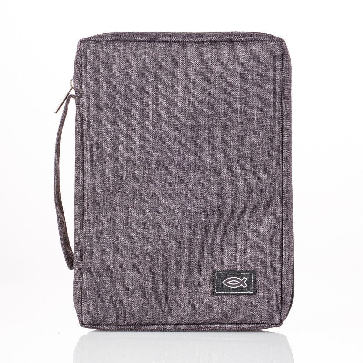 Gray Poly-canvas Bible Cover with Ichthus Fish Badge - Pura Vida Books