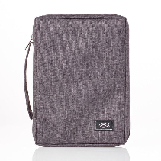 Gray Poly-canvas Bible Cover with Ichthus Fish Badge - Pura Vida Books