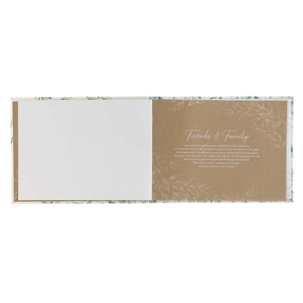 Green Leaves Medium White and Green Faux Leather Guest Book - Pura Vida Books