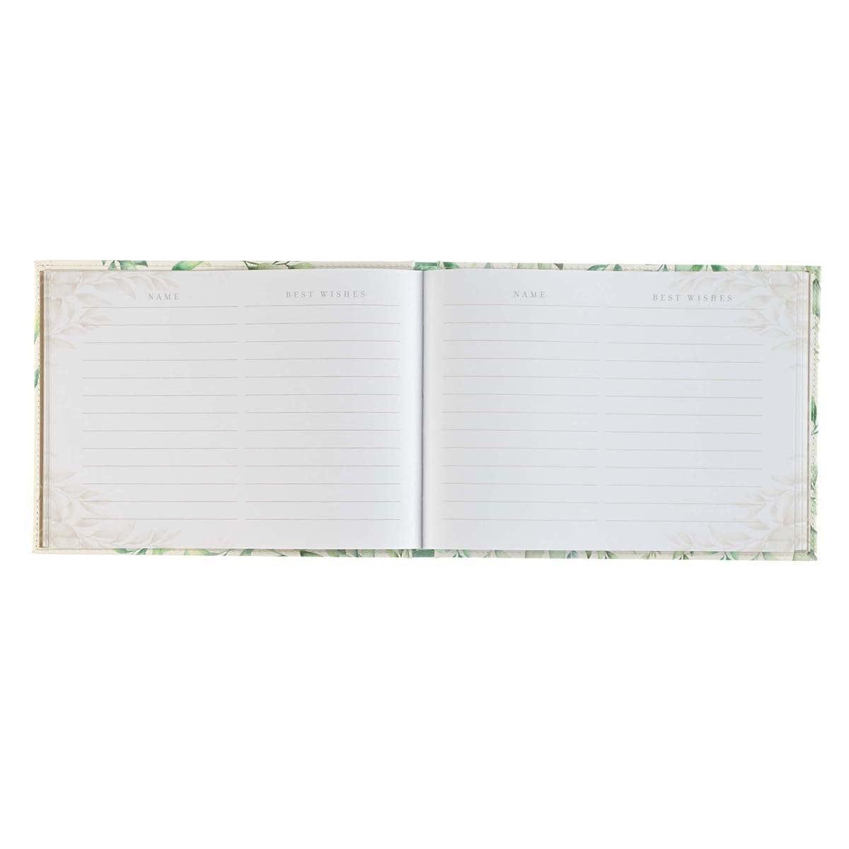 Green Leaves Medium White and Green Faux Leather Guest Book - Pura Vida Books