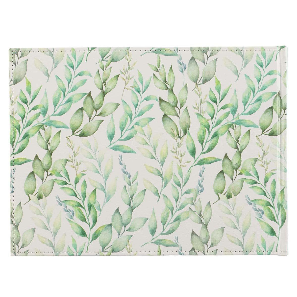 Green Leaves Medium White and Green Faux Leather Guest Book - Pura Vida Books