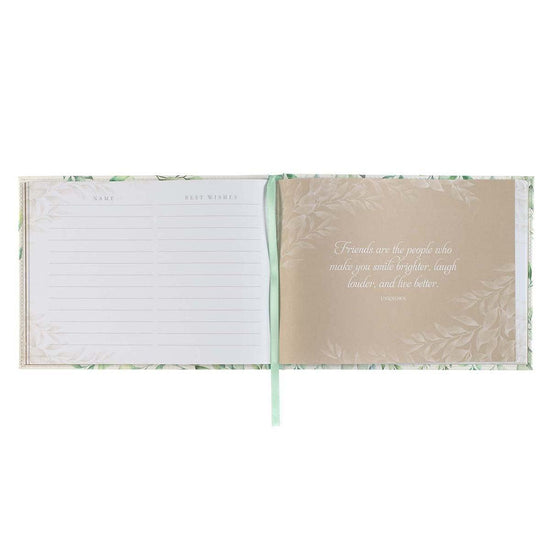 Green Leaves Medium White and Green Faux Leather Guest Book - Pura Vida Books