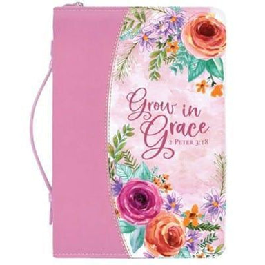 Grow in Grace Bible Cover, Pink Floral - 2 Peter 3:18 - Pura Vida Books