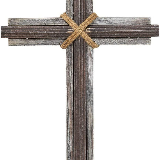 Hanging Wall Cross Rustic Wood and Metal Natural Brown 16 x 10 - Pura Vida Books
