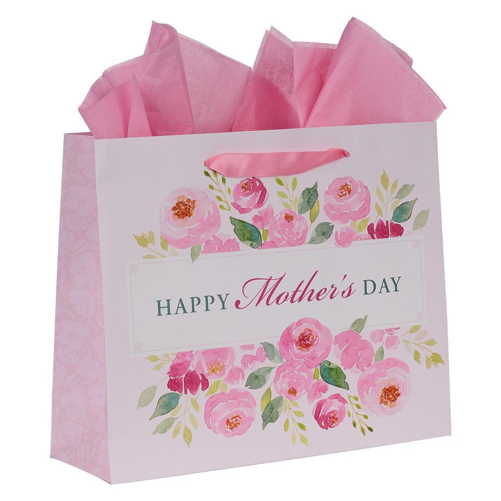 Happy Mother's Day Pink Peony Large Landscape Gift Bag with Card - Pura Vida Books