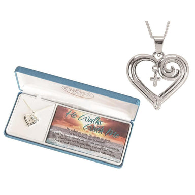 He Walks With Me, Heart Necklace with Gift Box - Pura Vida Books