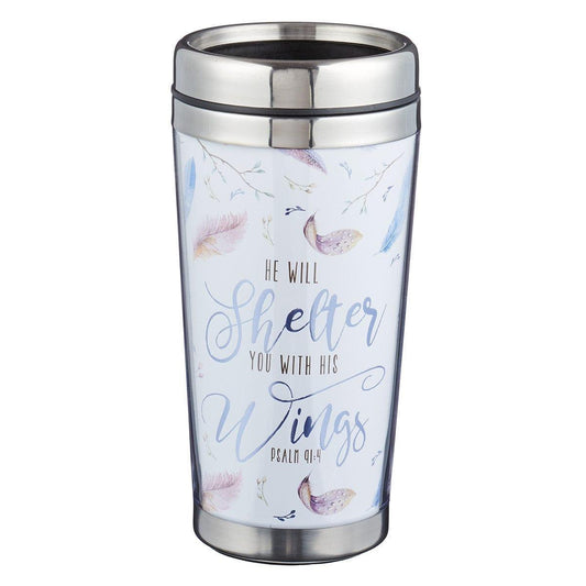 He Will Shelter You Polymer Travel Mug- Psalm 91:4 - Pura Vida Books