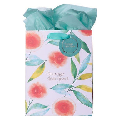 Heartfelt Gift Bag Set W/Tissue Paper Courage Dear Heart Floral Design, Orange Blossoms, Medium (Other) - Pura Vida Books