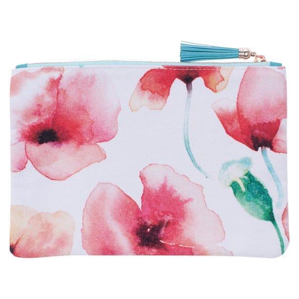 Heartfelt Multi-Purpose Zipped Pouch Canvas Coral Poppies Life Is Beautiful - Pura Vida Books